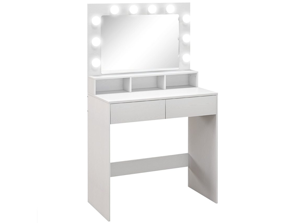 Mesa de Maquiagem BTFORUS com Espelho, Luzes LED, Gavetas e Compartimentos
