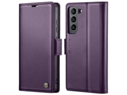 Capa Para Samsung Galaxy S22 5g Borboleta Fivela Litchi Textur De Telefone De Couro Rfid Antirroubo Roxo Perolado