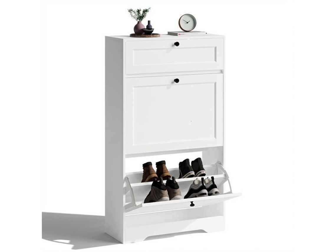 Armário para Sapatos com 2 Portas e 1 Gaveta - Branco - 58x24x102 cm