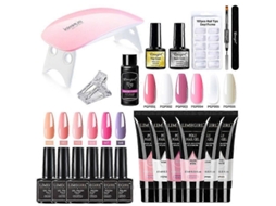 Conjunto de Unhas, Esmalte em Gel e Kit Máquina Broca Unha com Lâmpada Led Uv, Manicure GOKOCO