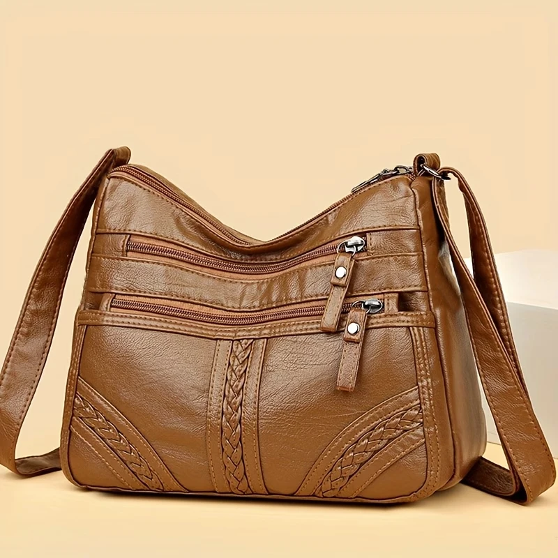 (bj831 Marrom) Bolsa Transversal Acolchoada Multicolorida E Elegante, Bolsa De Ombro Feminina Em Couro Macio Com Alça Ajustável.
