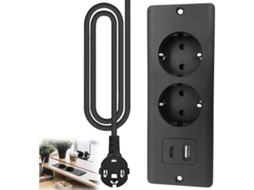 Tomada De Mesa Embutida Com 1 Porta Usb E Tipo, C Pd20w, Cabo Retrátil De 1,5 M, Preta, Compatível Com Móveis E Bancadas De Trabalho