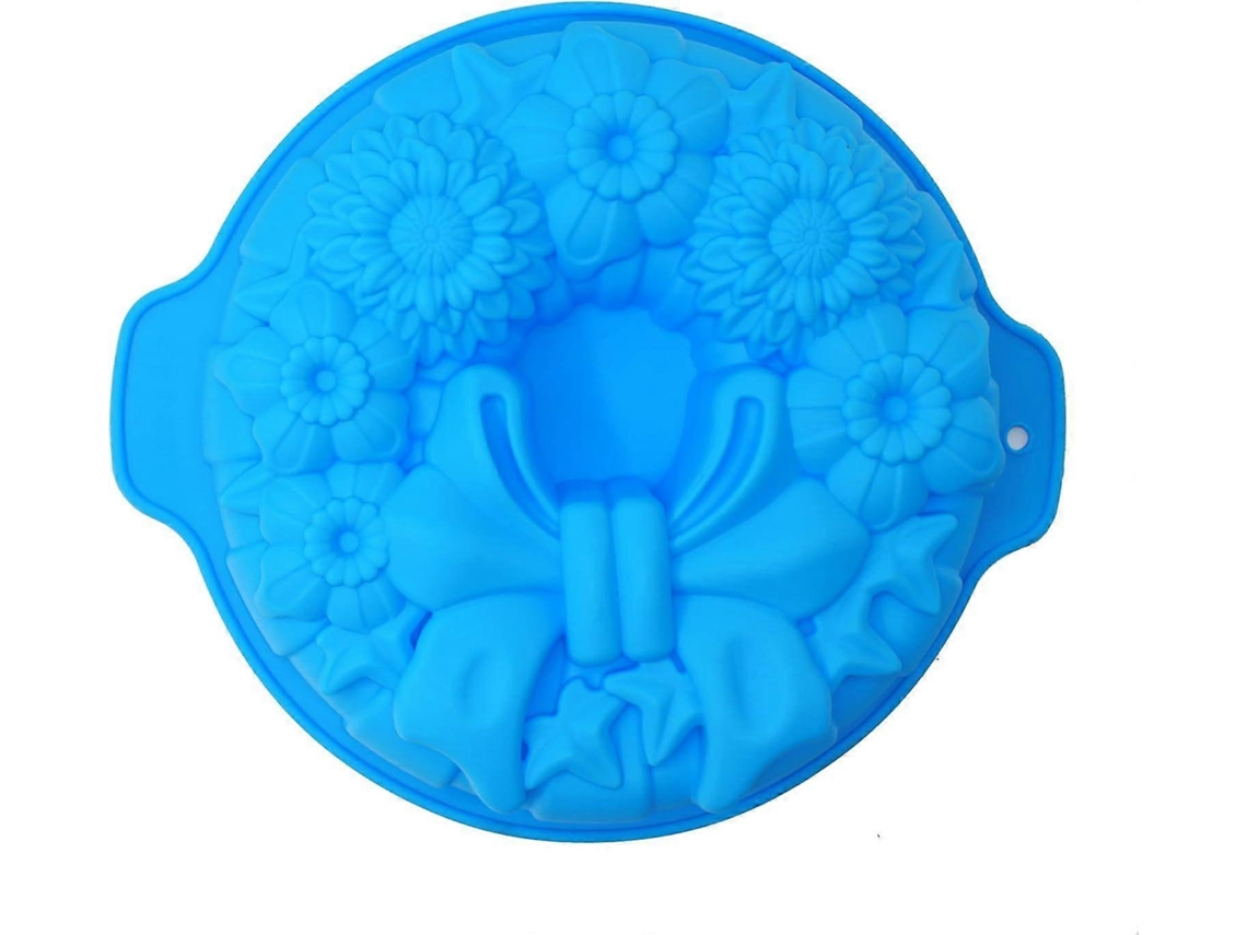 Forma De Silicone Rasa Para Bolo De Pudim Geleia Com Guirlanda De Natal Redonda 10 Polegadas Com Alças