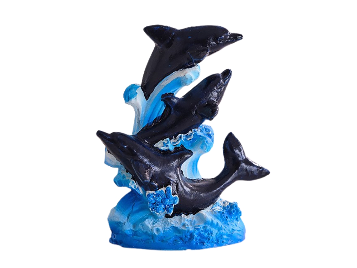 Ornamento Pequeno 3 Golfinhos Resina Marinha Preto