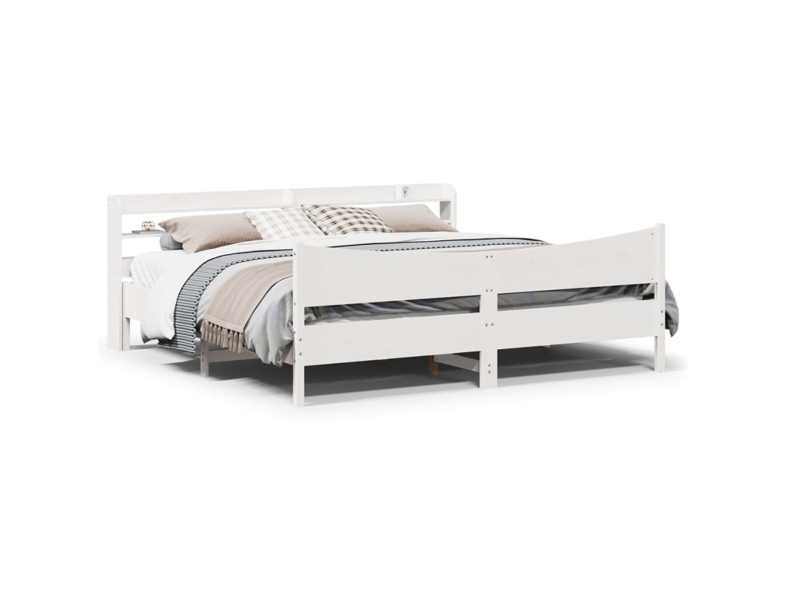 Estrutura De Cama Com Cabeceira 180x200cm Pinho Maciço Branco