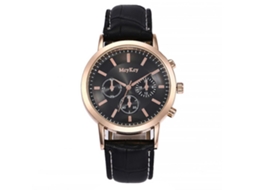 Relógio masculino de quartzo, liga metálica, mostrador redondo, estilo casual e formal, pulseira preta e caixa dourada.