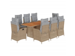 Maison Exclusive - 9 Pcs Conj. Jantar Jardim C/ Almofadões Vime Pe Bege Misturado