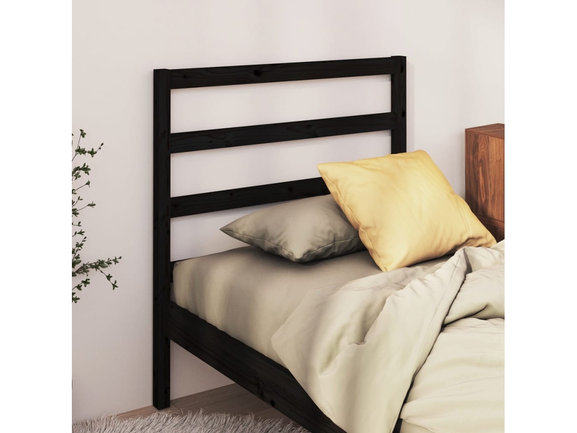 Vidaxl Cabeceira De Cama 81x4x100 Cm Pinho Maciço Preto