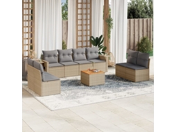 Vidaxl 9 Pcs Conjunto De Sofás P/ Jardim Com Almofadões Vime Pe Bege