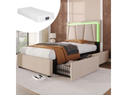 Cama 90x200 Solteiro Gavetas Madeira Bege Colchão VOLTEDGE