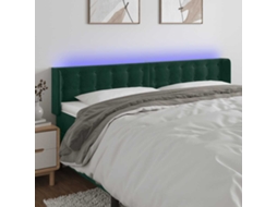 Vidaxl Cabeceira Cama C/ Luzes Led Veludo 163x16x78/88 Cm Verde-escuro