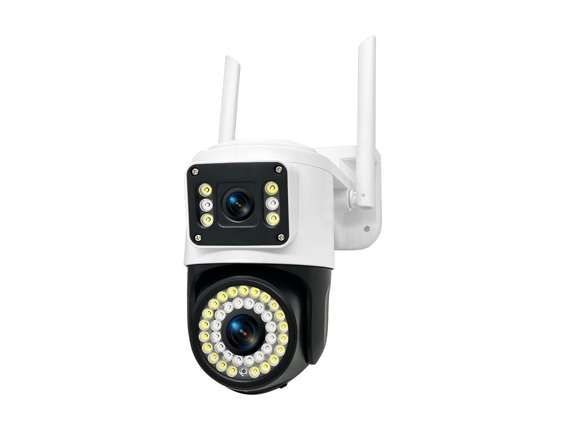 Câmara De Segurança Sem Fio Wifi De Duas Lentes 2mp Visão Noturna Colorida Áudio Bidirecional Impermeável Interior/exterior