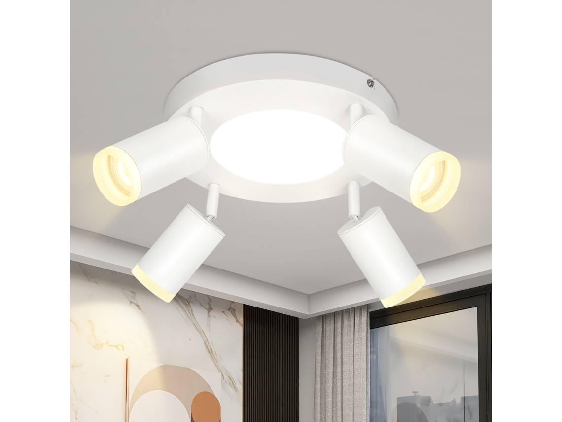 Foco De Teto 4 Lâmpadas Redondas 20w 3000k Gu10 Fácil Instalação Branco Quente Ajustável 350° Moderno Nettlife