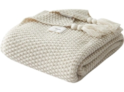 Rebe manta de Lana Flannel com Pompones Suave e Cálida para Sofá Cama Viagem Tamanho 130x170cm Cor Amarelo Mostarda