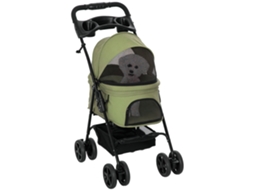 Carrinho dobrável para cães e gatos, com porta copos, tecido, 4 rodas, verde