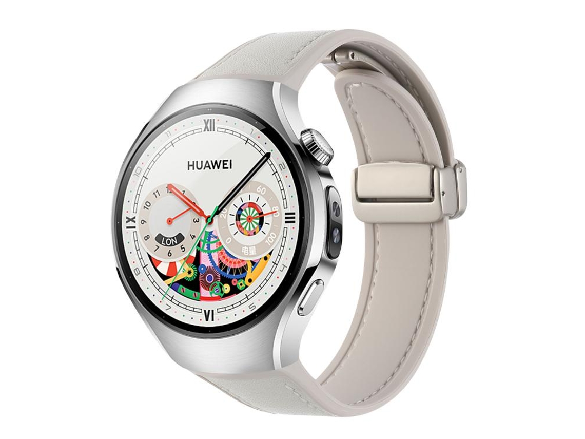 Bracelete para Huawei Watch 5 XIAOMOYU em Silicone e Couro Híbrido com Fivela Magnética Branco Napa Granulado (46mm)