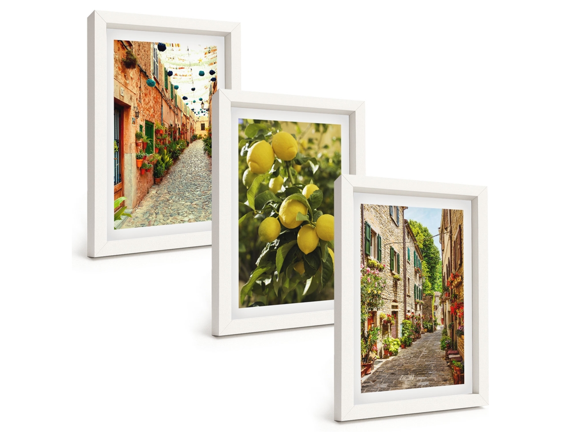 Composição De Quadros Na Parede Ruas Com Flores E Limão Moldura Branca Imagens Para Um Quarto Infantil Espelharte (3 Peças 20x30 Cm)