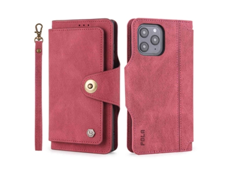 Capa Pega Inch Para Iphone 13 Pro Pola Pele Sintética Com Porta-cartões Vermelho
