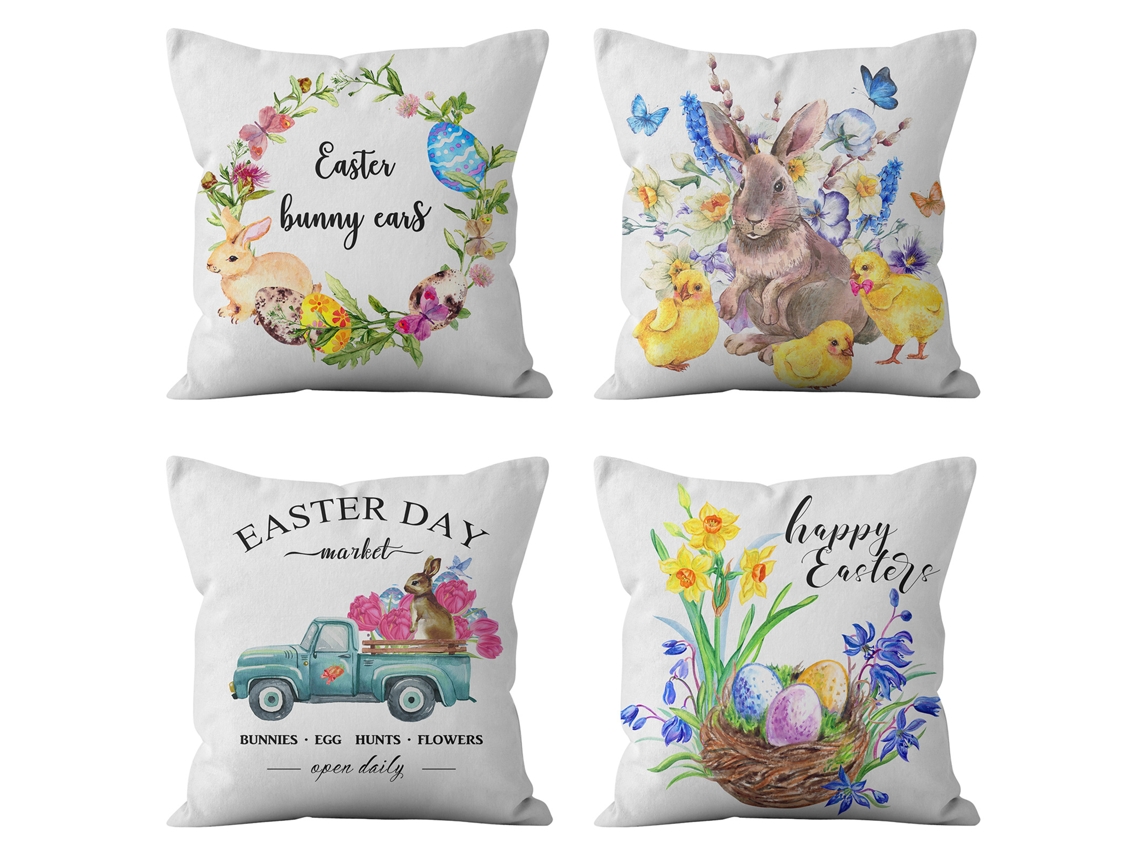Conjunto De 4 Capas De Almofada Decorativas Com Padrão De Coelho 45