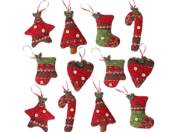 Decorações de Natal Nova Line, 12 unidades, em juta, com meias, estrelas, corações | S/MARCA