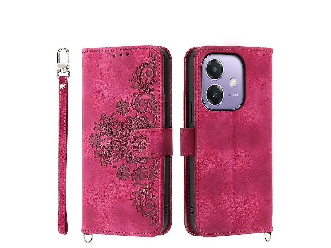 Capa De Celular De Couro Com Estampa De Flores Em Relevo Skin Feel