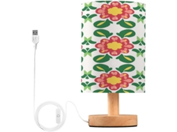 Abajur De Cabeceira Floral Para Quarto, Abajur De Cabeceira Led, Luminária De Leitura Com Portas Usb E Cúpula Tecido