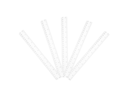 Conjunto de 5 réguas de plástico transparente para desenho e medição, ideais para estudantes, uso escolar e profissional.