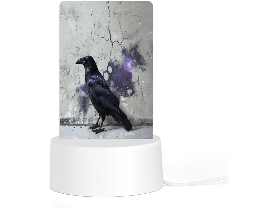 Luminária Noturna De Led Em Acrílico Com Base Plástica E Plugue, Com Estampa De Corvo No Chão, Ideal Quarto, Com