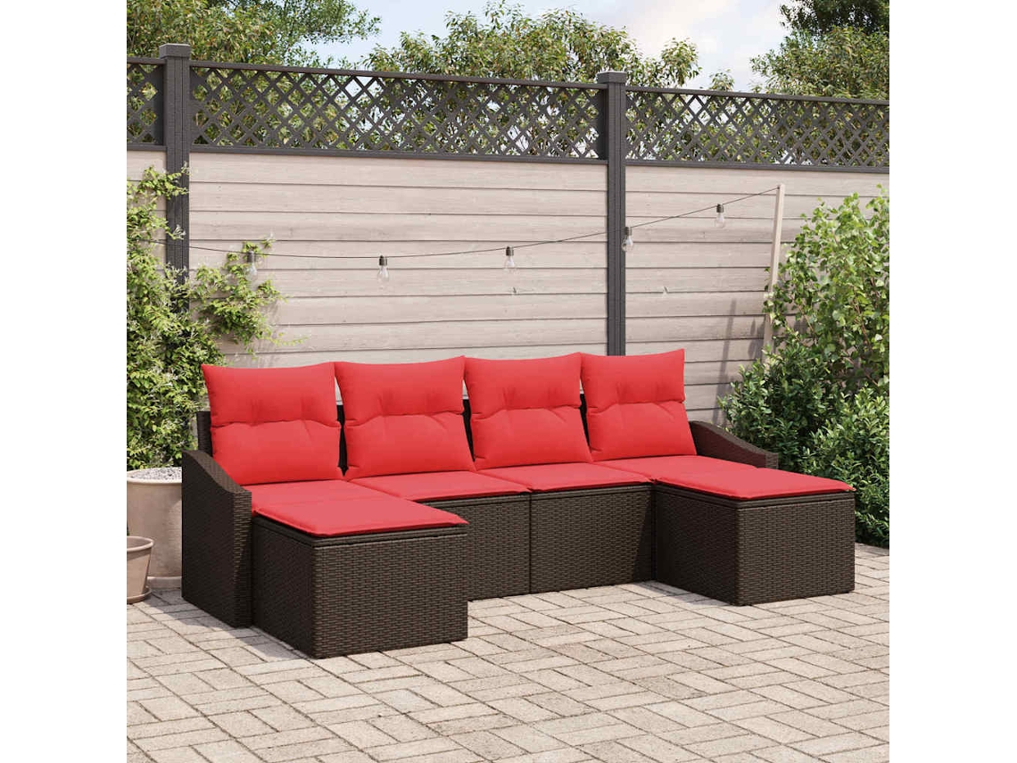 Vidaxl Conjunto De Sofás 6 Unid. Castanho Vime Pe