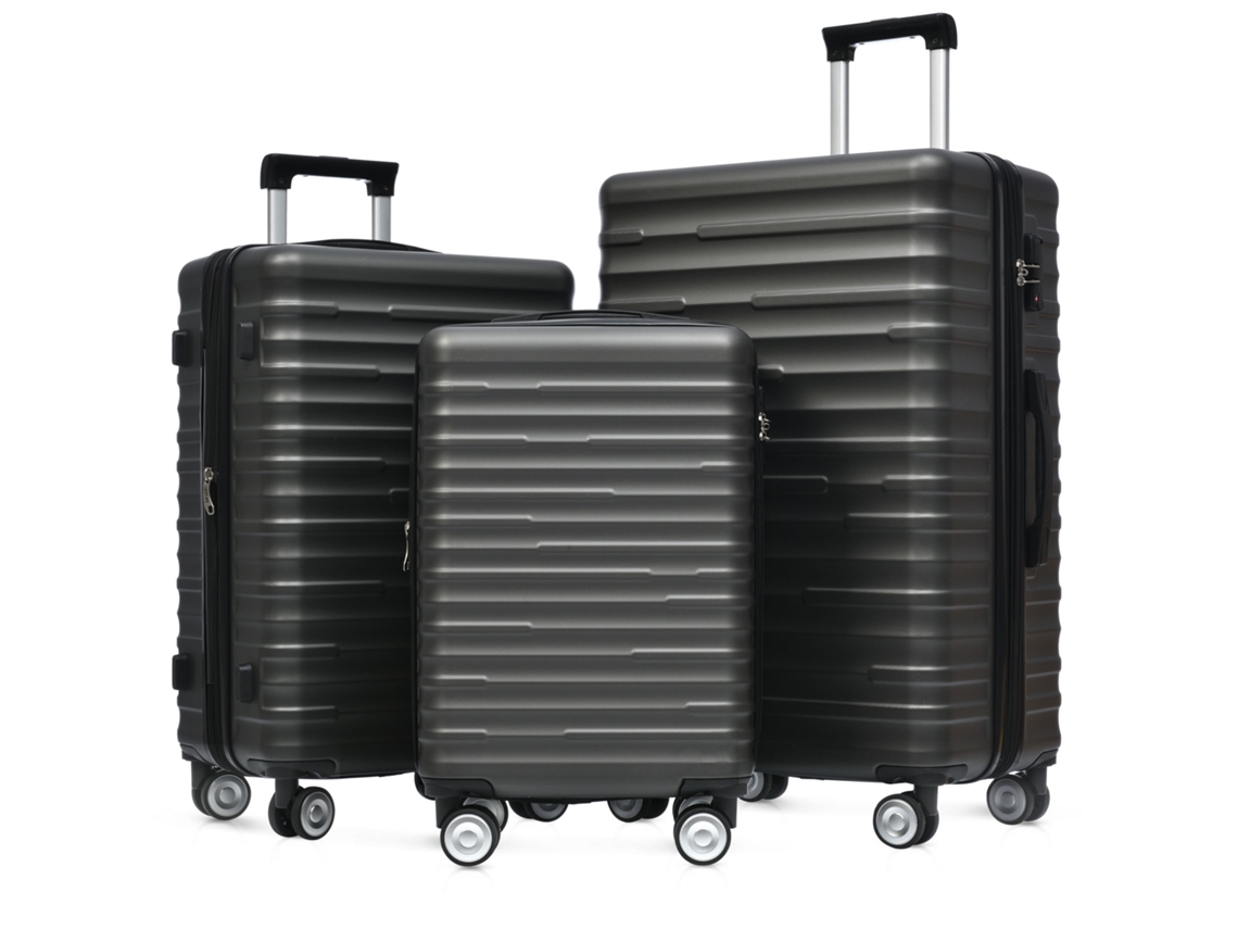 Conjunto Bagagens 3 Tamanhos, Abs, Fechadura Tsa, Impermeável, Alça Telescópica, Capacidade Expansível. Preto