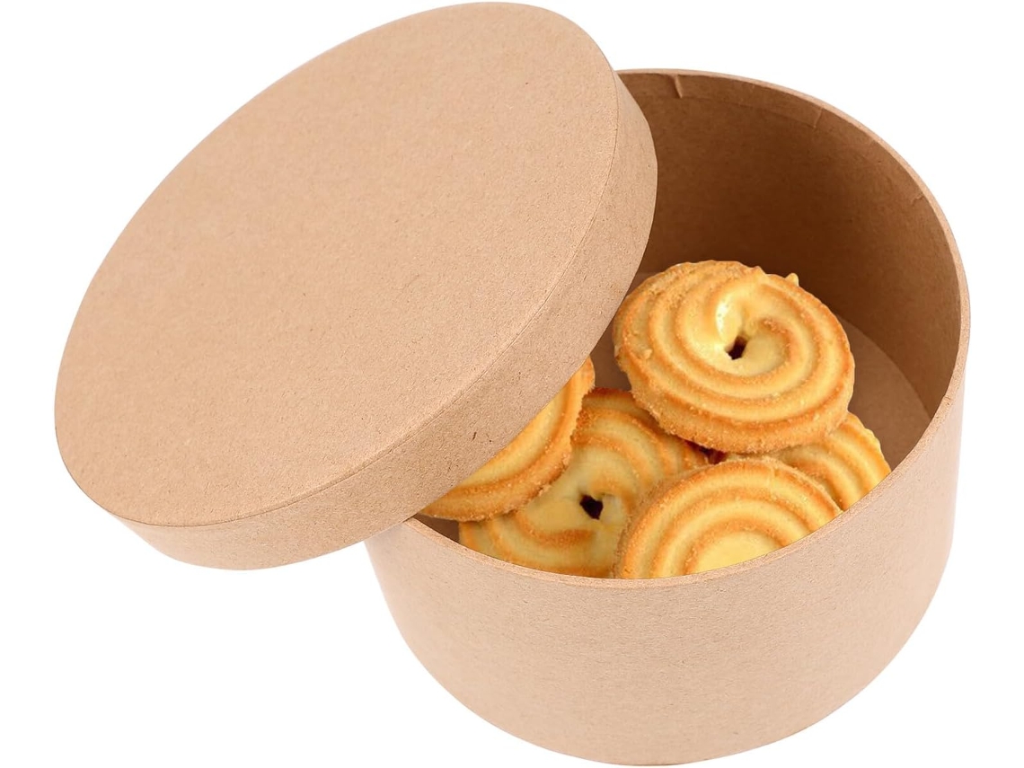 Caixa Redonda De Papel Kraft Para Biscoitos E Sobremesas, 14x 7, 5cm, Resistente E Multiuso Para Assar Armazenar Em