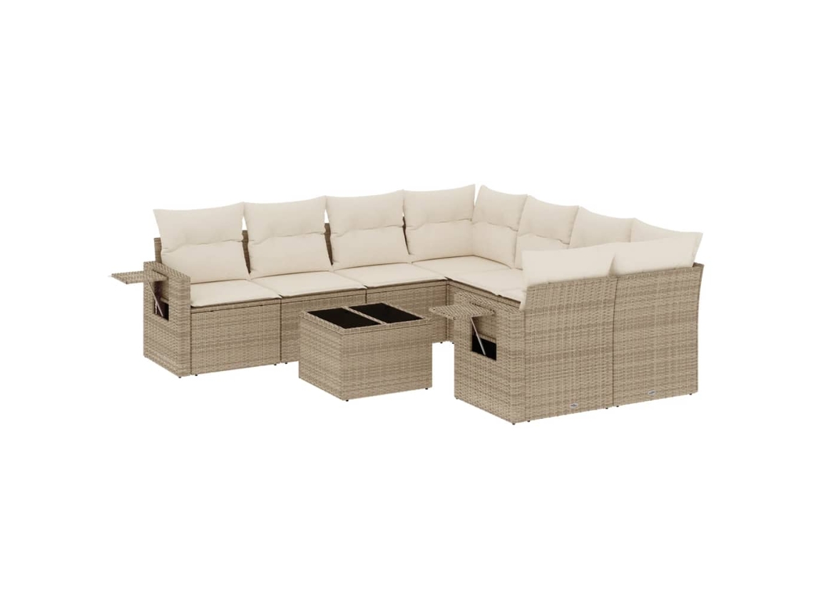 Conjunto de 9 Sofás para Jardim com Almofadões Vime Pe Bege MAISON EXCLUSIVE (90x200 cm)