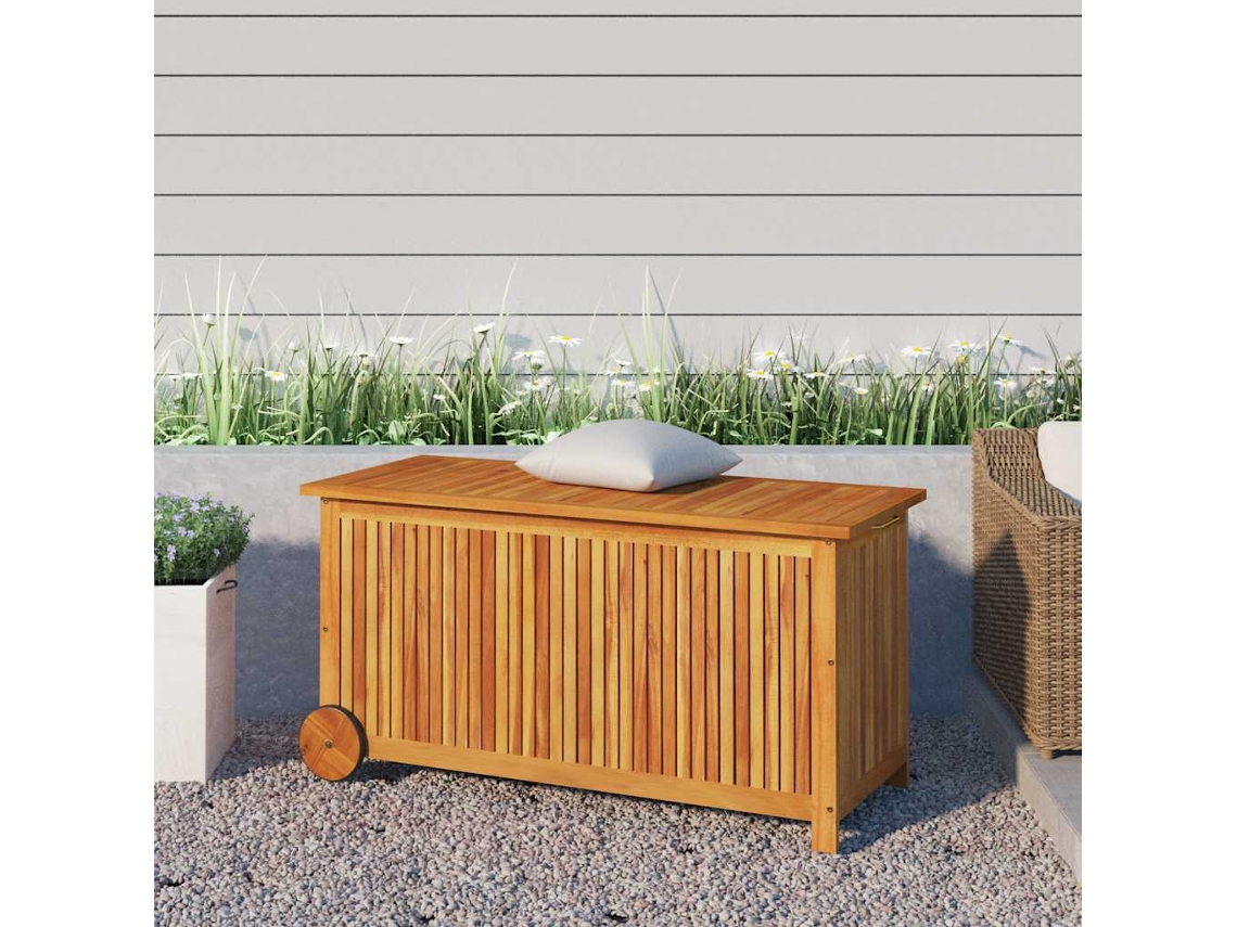 Vidaxl Caixa De Arrumação P/ Jardim C/ Rodas 113x50x58cm Acácia Maciça