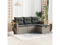 Vidaxl 4 Pcs Conjunto Sofás De Jardim C/ Almofadões Vime Pe Cinzento