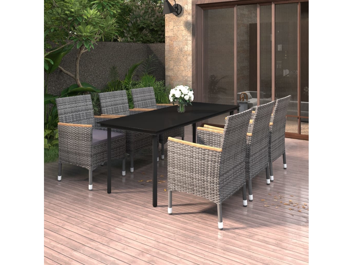 Pcs Conjunto De Jantar P/ Jardim C/ Almofadões Vime Pe/vidro Dkd Home Decor