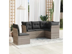 Vidaxl 5 Pcs Conj. Sofás Jardim C/ Almofadões Vime Pe Cinzento-claro