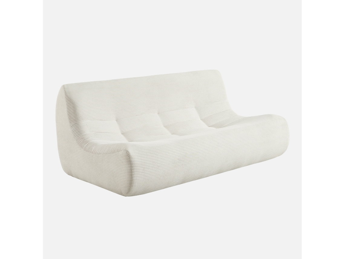 Sofá Modular Em Veludo Canelado Embalado A Vácuo, 3 Lugares, Creme