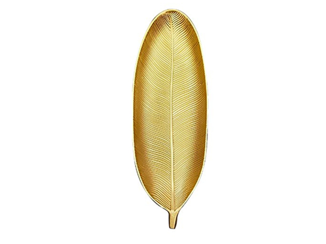 Prato de frutas dourado em forma de folha, lustroso, para casa | S/MARCA