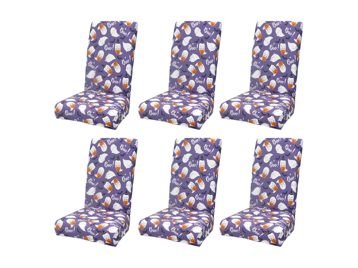 Capas de Halloween para Cadeira (Conjunto de 6, Estampadas com Elementos de Halloween) Eoocoo