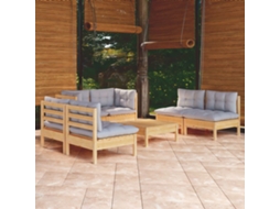 Vidaxl 7 Pcs Conjunto Lounge De Jardim + Almofadões Cinza Pinho Maciço