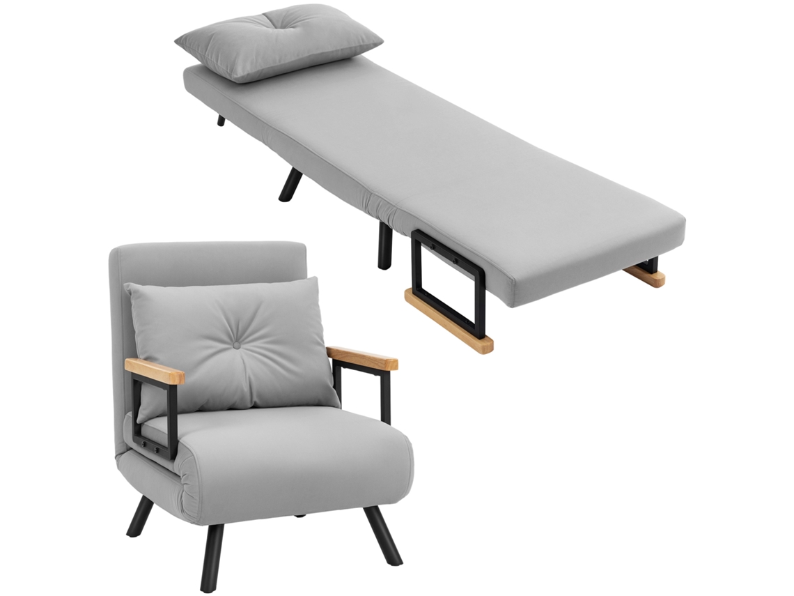 Sofá-cama Individual Dobrável, Conversível 4 Em 1 Com Encosto Ajustável Em 5 Níveis E Travesseiro, 63x73x81 Cm, Cinza