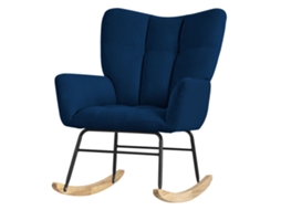 ML-DESIGN Cadeira de Baloiço Azul Escuro Cadeira de Baloiço com Capa Felpuda Cadeira de Baloiço Estofada com Patins de Madeira