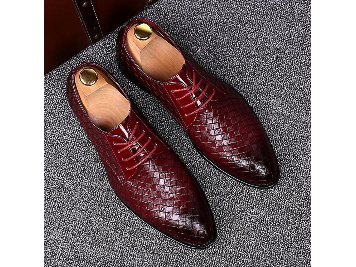 2026 zapatos de Cuero Formales Hombre Oxford Rojos Geométricos para Negocios Fiesta Boda Casual Ybqjoo 45 Rojo