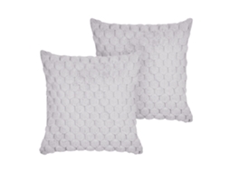 Conjunto De 2 Almofadas Decorativas Beliani Purslane De Pelo Sintético Cinzento Claro 43x43x10