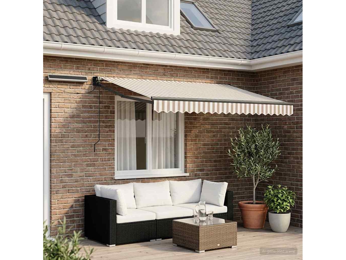 Vidaxl Toldo Retrátil Elétrico Cinza Claro E Branco 3,5 X 2,5 M