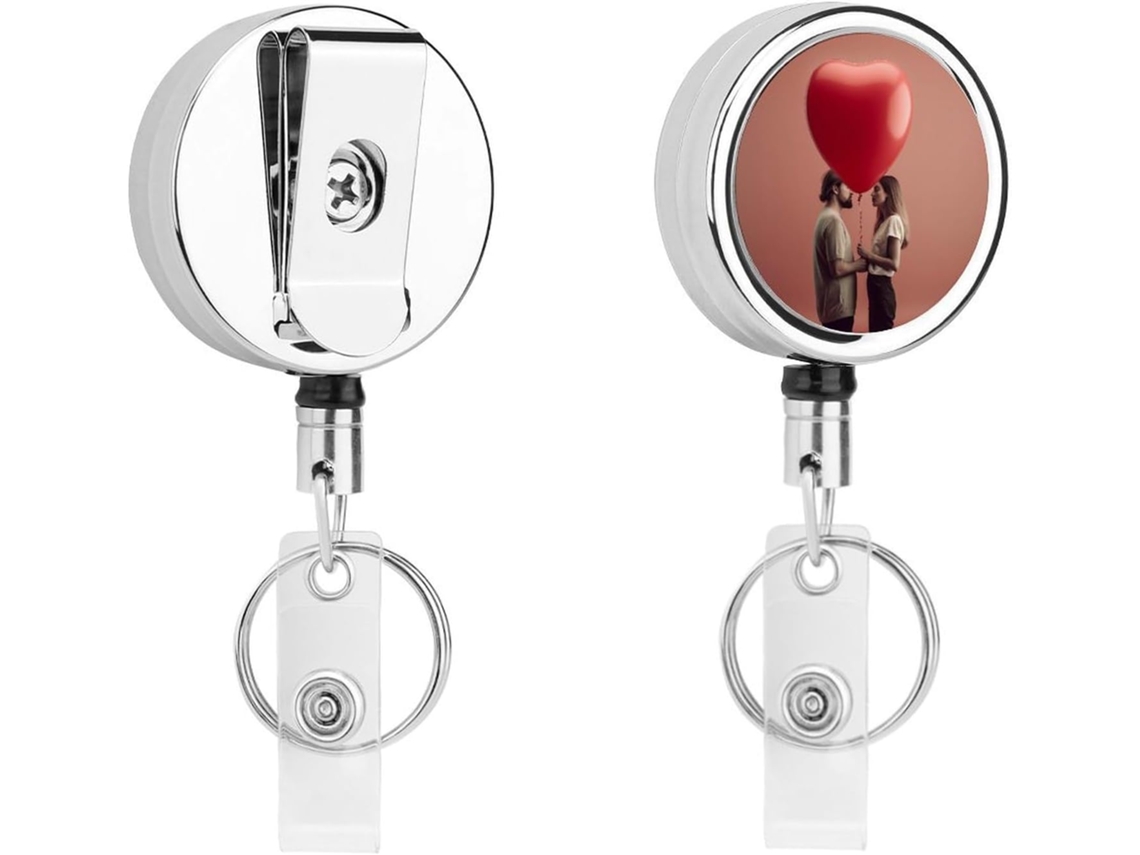 Porta Crachá Retrátil Com Mosquetão, Presilha para Cinto e Anel Chaveiro Globo Flutuante Afastadores de Metal Reforçados