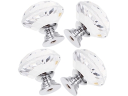 Conjunto De 4 Puxadores Cristal Transparente Para Portas Armários E Gabinetes, Com Furo Único