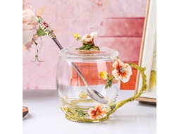 Xícara De Vidro Em Formato Flor Para Chá E Café Com Colher Tampa, 400ml Aquaforge