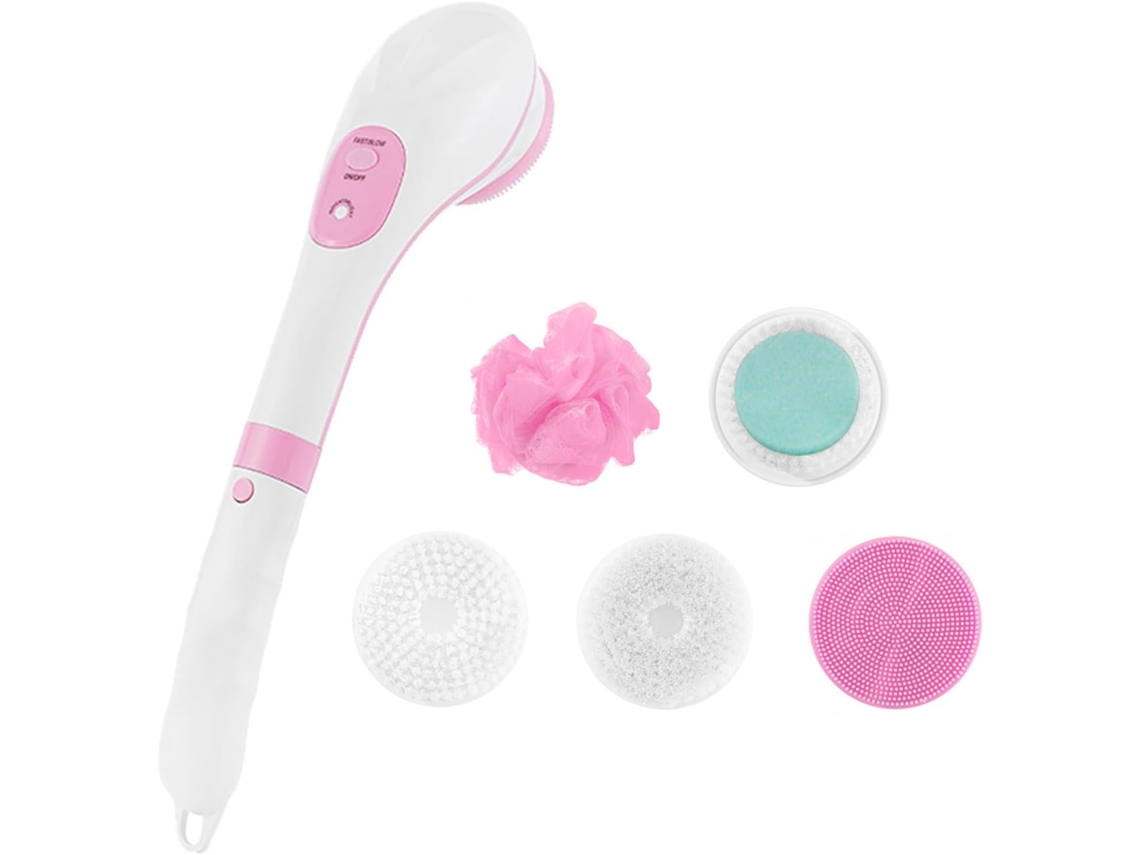 Escova Elétrica Corporal De Limpeza Facial Cabo Longo Giratório Para Esfoliação Rotativa Com 5 Cabeças