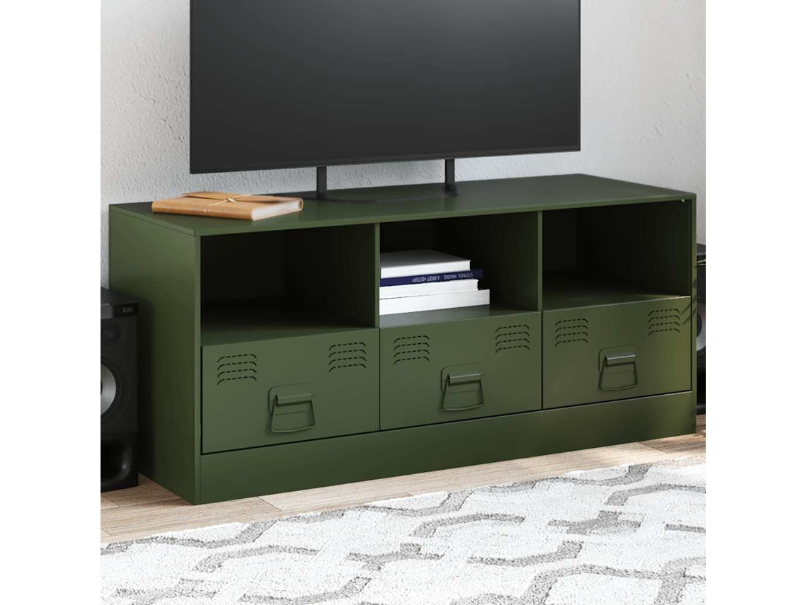 Vidaxl Móvel De Tv 99x39x44 Aço Verde Azeitona